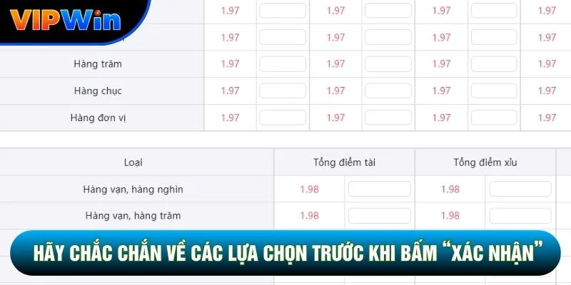 Hãy chắc chắn về các lựa chọn trước khi bấm xác nhận
